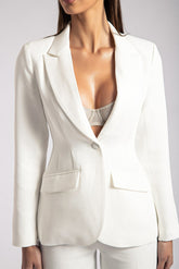Helda Fitted Cinched Waist Blazer - White
